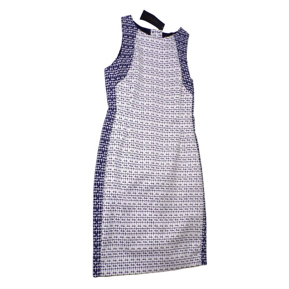 🆕ZARA Cut-Out Back Sleeveless Sheath Dress Navy Blue Off-White Print Medium - Picture 9 of 12